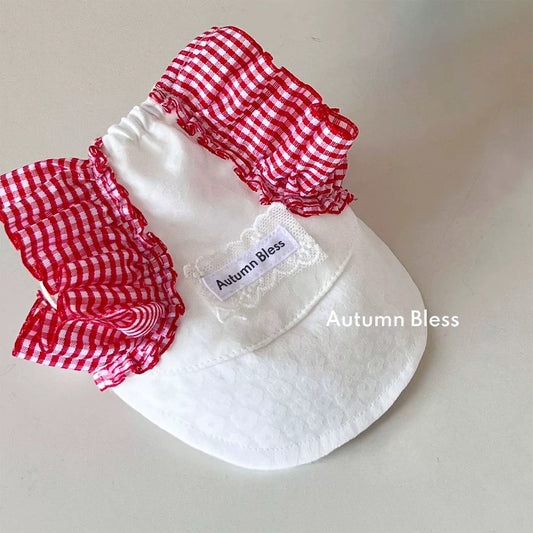 Autumn Bless チェックリボンキャップ&レースリード | Checkered Ribbon Cap & Lace Leash