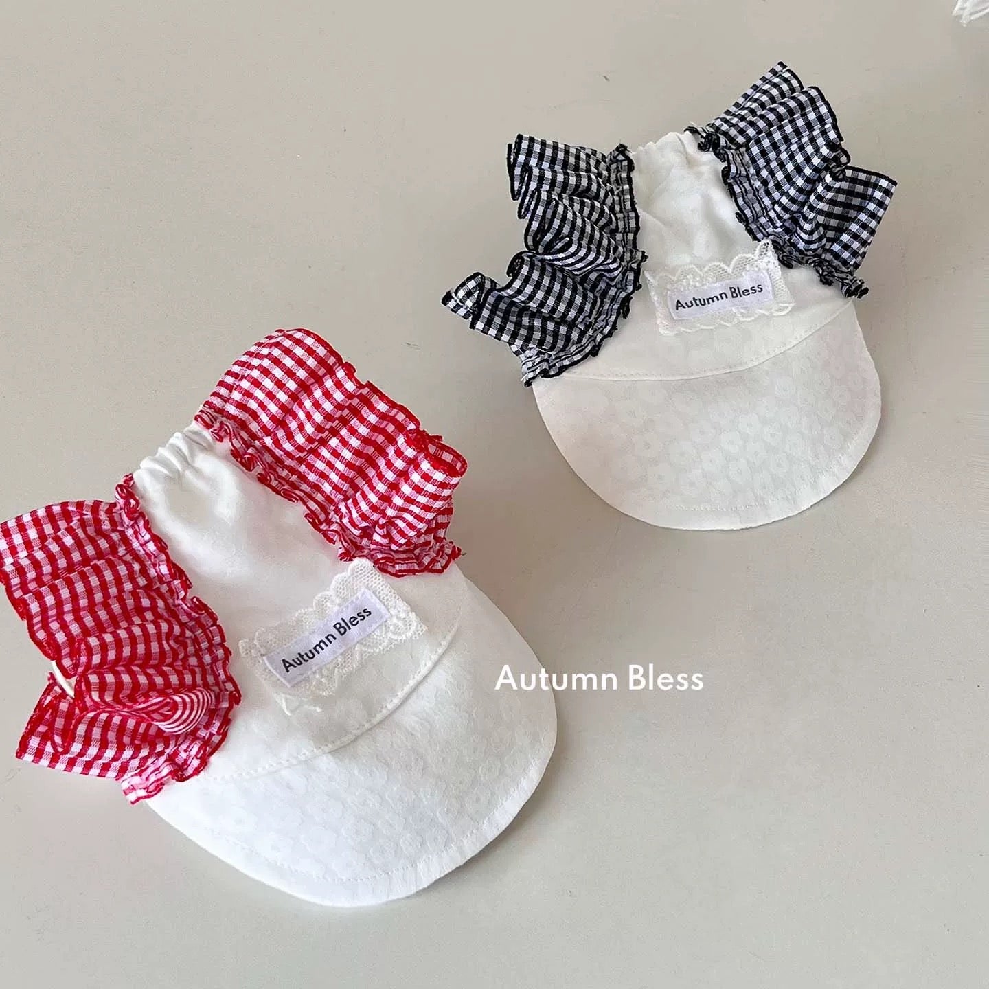 Autumn Bless チェックリボンキャップ&レースリード | Checkered Ribbon Cap & Lace Leash