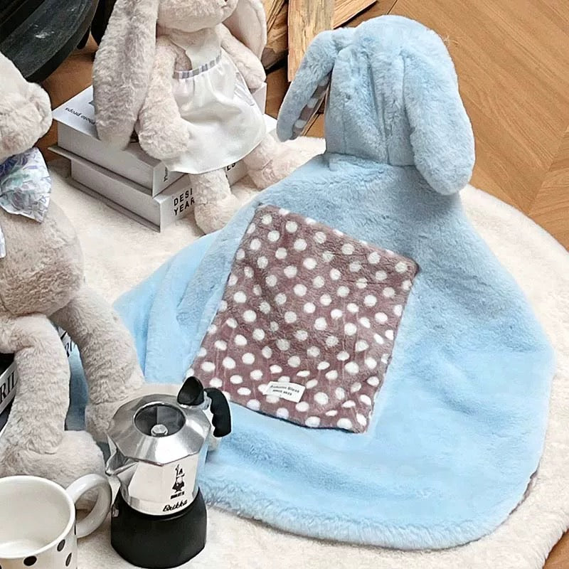 가을 축복 큰 토끼 귀 휴대용 양털 담요 망토