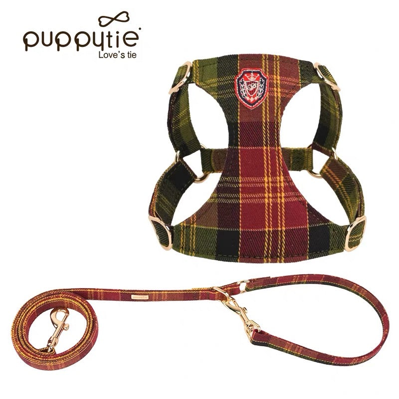 Puppytie チェック柄ドッグハーネス(小型犬&猫用)– 引っ張り防止ペットベスト(エルゴノミックフィット)|Plaid Dog Harness for Small Dogs & Cats – No-Pull Pet Vest with Ergonomic Fit