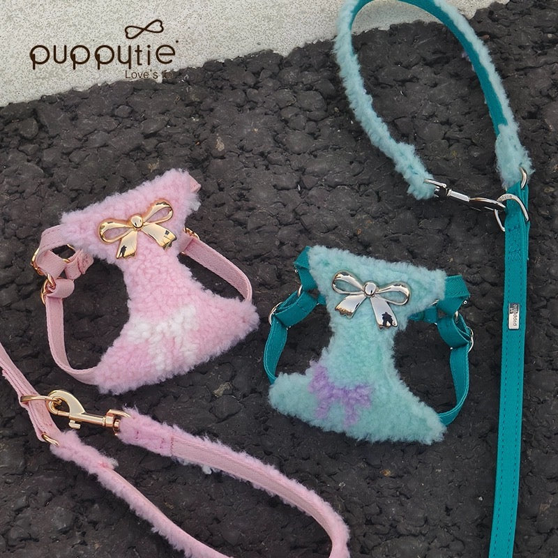Puppytie 犬用ペットハーネス 冬用裏起毛ベスト型ハーネスリード|Winter Fleece Dog & Cat Harness with Leash – Soft Plush Vest-Style No-Pull Harness for Small Pets