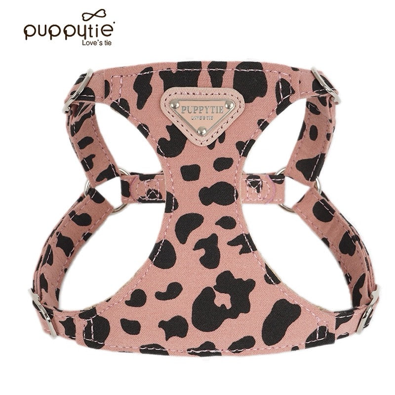 Puppytie【小型犬・猫用】牛柄ハーネス&リードセット|甘かわデザインでお散歩をもっと楽しく|Cow-Pattern Dog & Cat Harness with Leash | Cute Small Pet Harness
