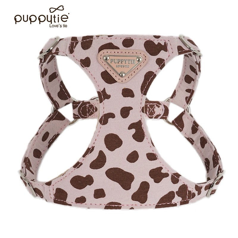Puppytie【小型犬・猫用】牛柄ハーネス&リードセット|甘かわデザインでお散歩をもっと楽しく|Cow-Pattern Dog & Cat Harness with Leash | Cute Small Pet Harness