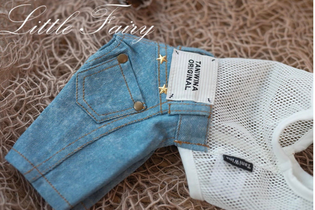 TaniWina Pet Denim Overall Jumpsuit for Small Dog