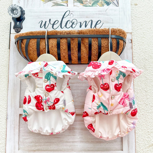 Fancy House Cherry Ribbon Cotton-Padded Vest