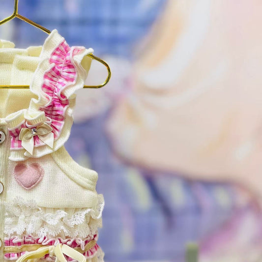 Elsamilu White & Pink Ruffle Dress with Heart & Bows