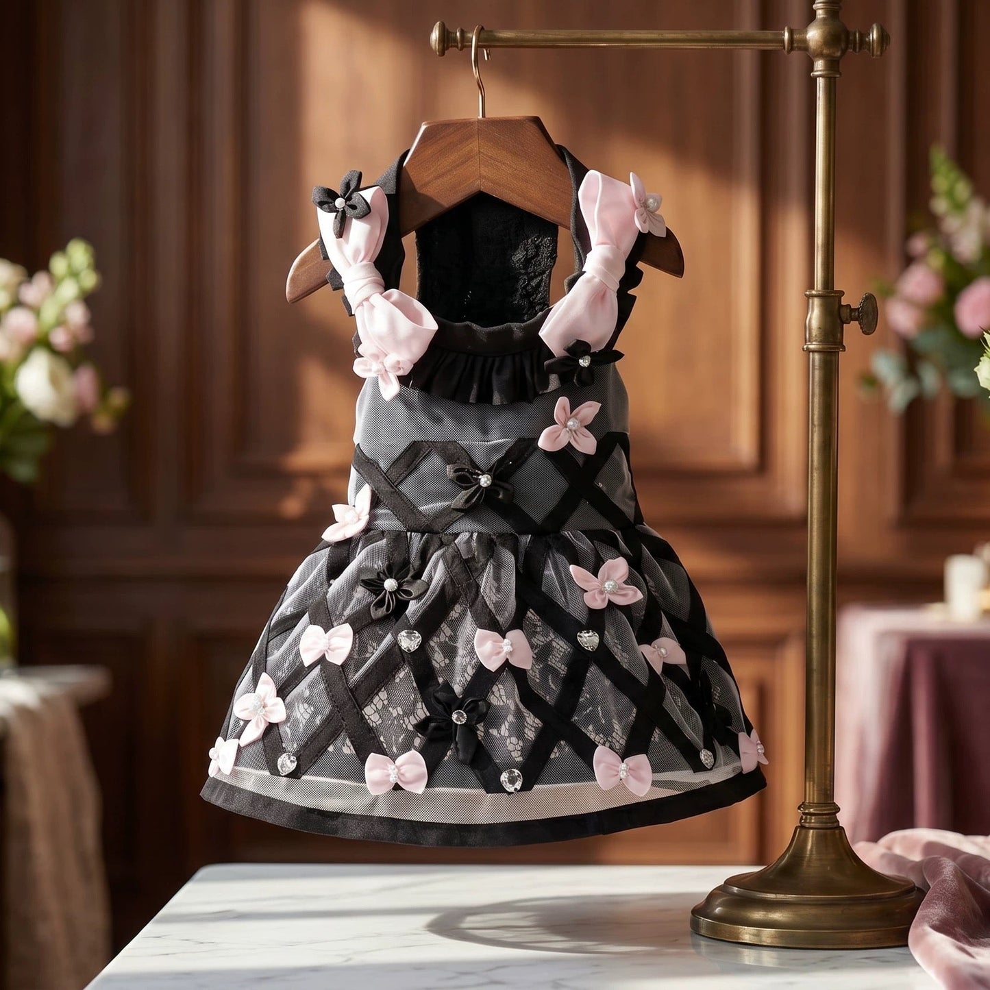 Elsamilu Blossom Ribbon Lace Dress – Black Edition