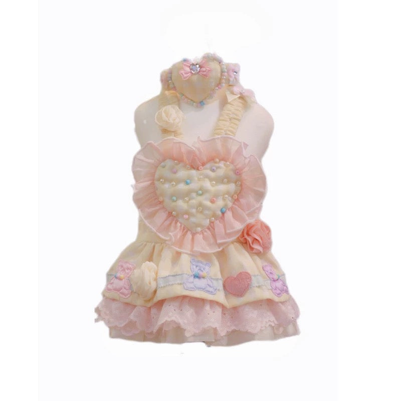 Elsamilu Lovely Heart Romantic Dress Set (Dress + Necklace) – Beige