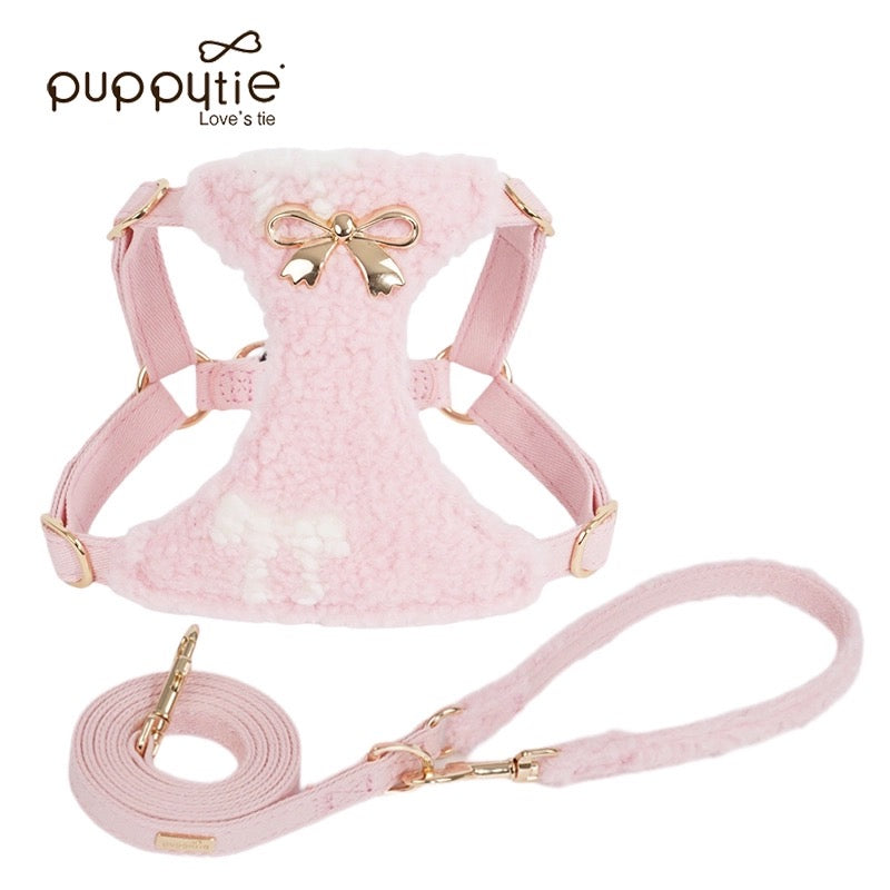Puppytie 犬用ペットハーネス 冬用裏起毛ベスト型ハーネスリード|Winter Fleece Dog & Cat Harness with Leash – Soft Plush Vest-Style No-Pull Harness for Small Pets