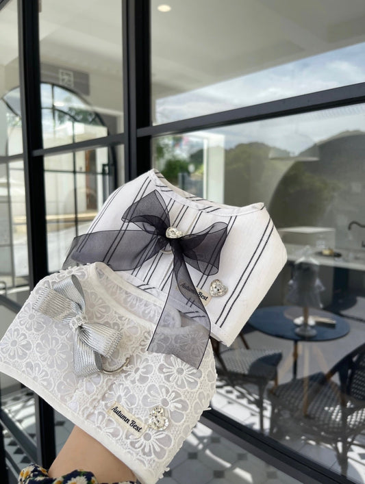 Autumn Bless デイジーレース&ストライプリボンハーネス(取り外しリボン付き)|Daisy Lace & Stripe Ribbon Harness with Removable Bow