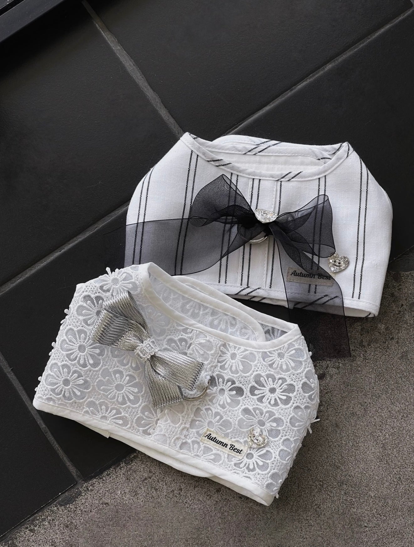 Autumn Bless デイジーレース&ストライプリボンハーネス(取り外しリボン付き)|Daisy Lace & Stripe Ribbon Harness with Removable Bow