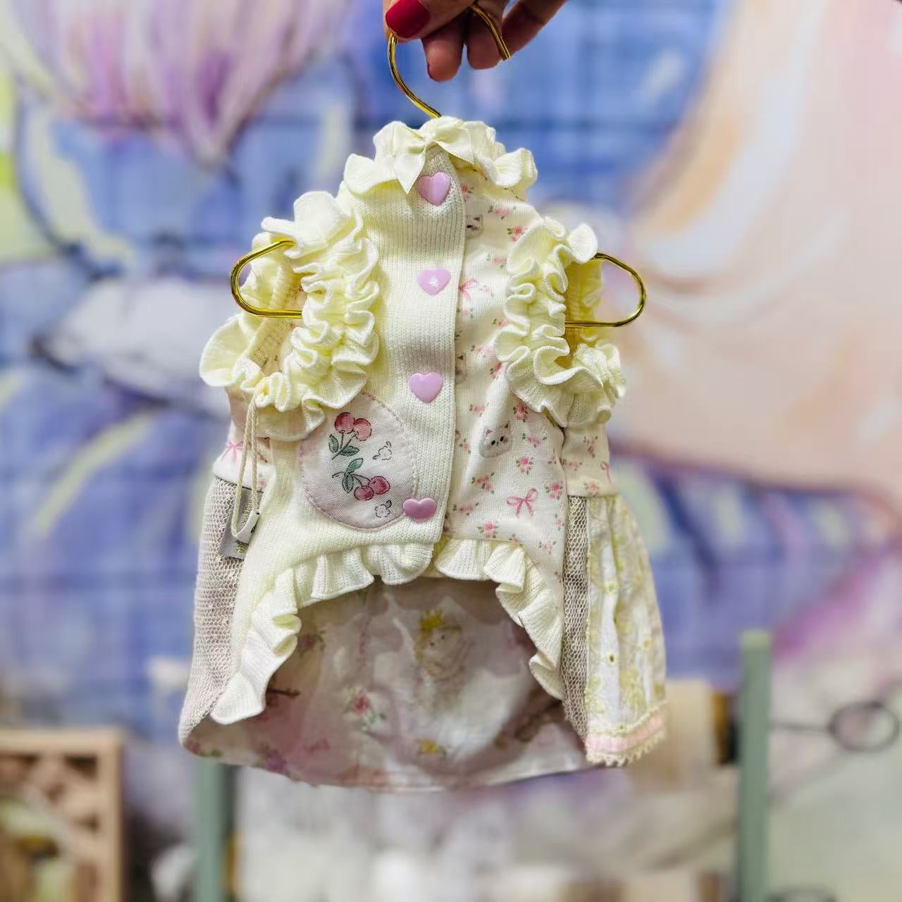 Elsamilu Patchwork Kitty Garden Dress-Baby Pink