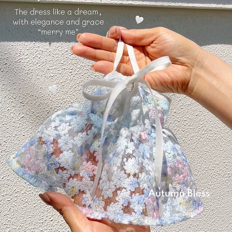 Autumn Bless フローラルレースキャミワンピース(リボン付き) | Floral Lace Picnic Camisole Dress with Ribbon