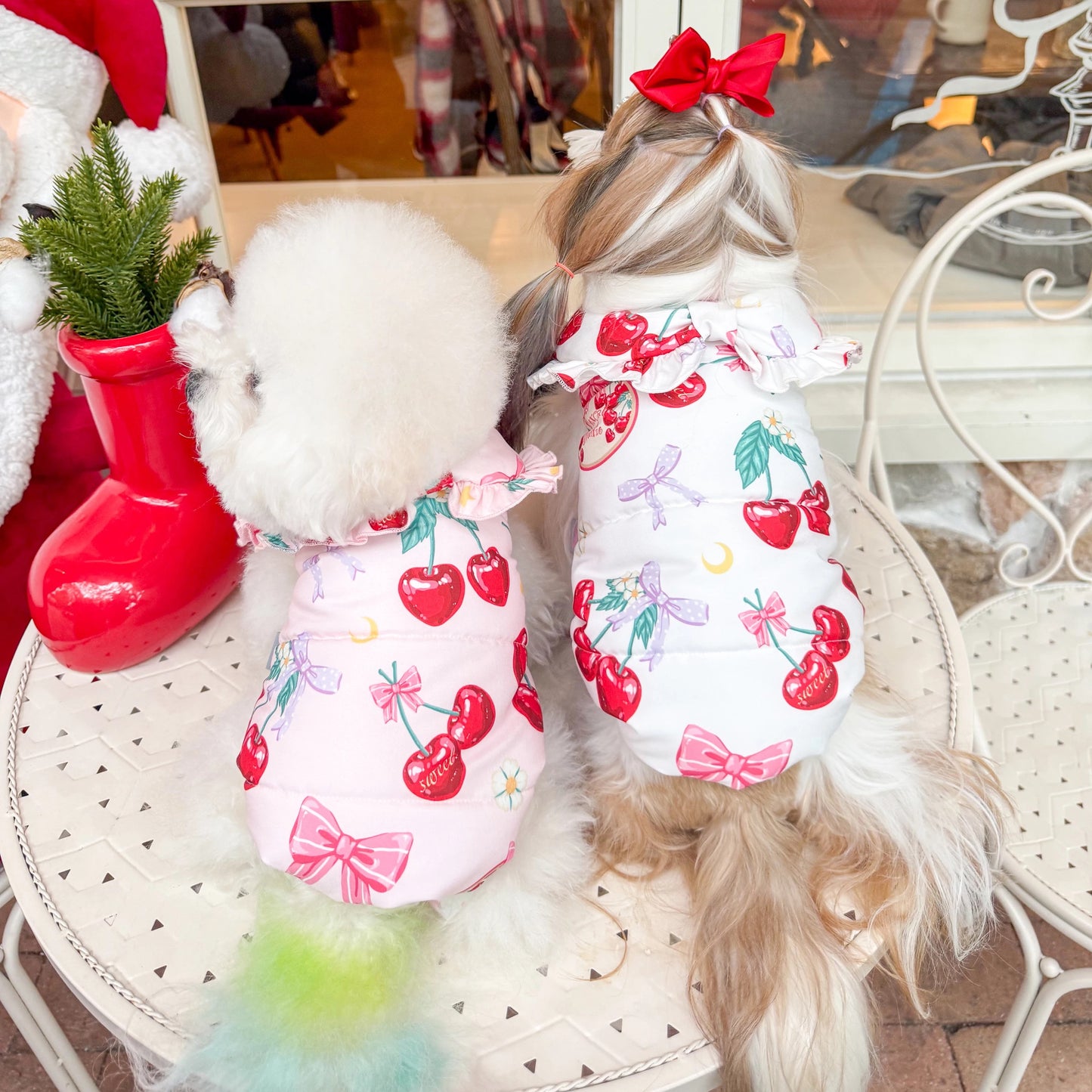 Fancy House Cherry Ribbon Cotton-Padded Vest