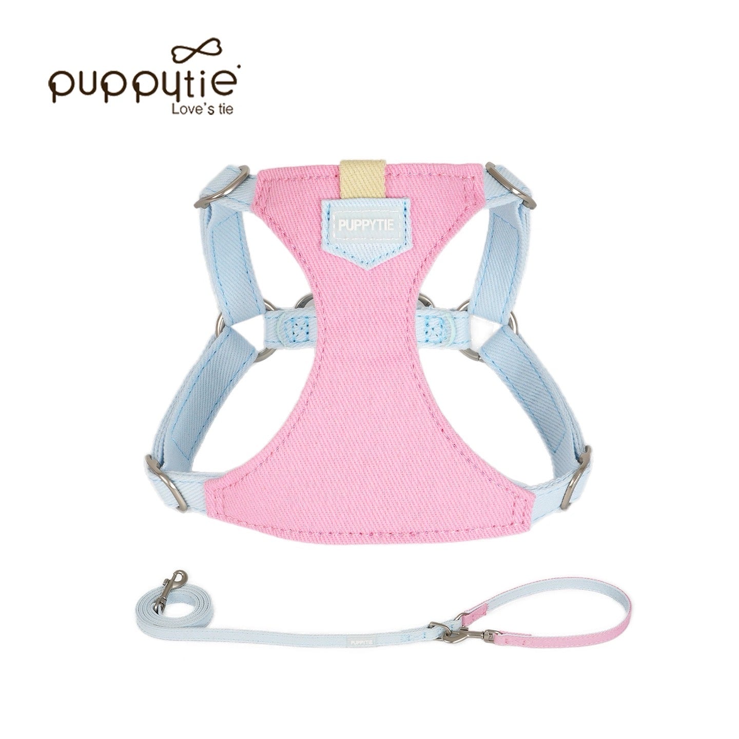 Puppytie マカロンキャンディシリーズ ペット用リード&ハーネスセット – 小型犬・猫用の可愛いデニム風ベスト型胸当て、散歩に最適| Macaron Candy Series Pet Leash & Harness Set – Cute Denim Vest-Style Chest Harness for Small Dogs and Cats, Perfect for Daily Walks