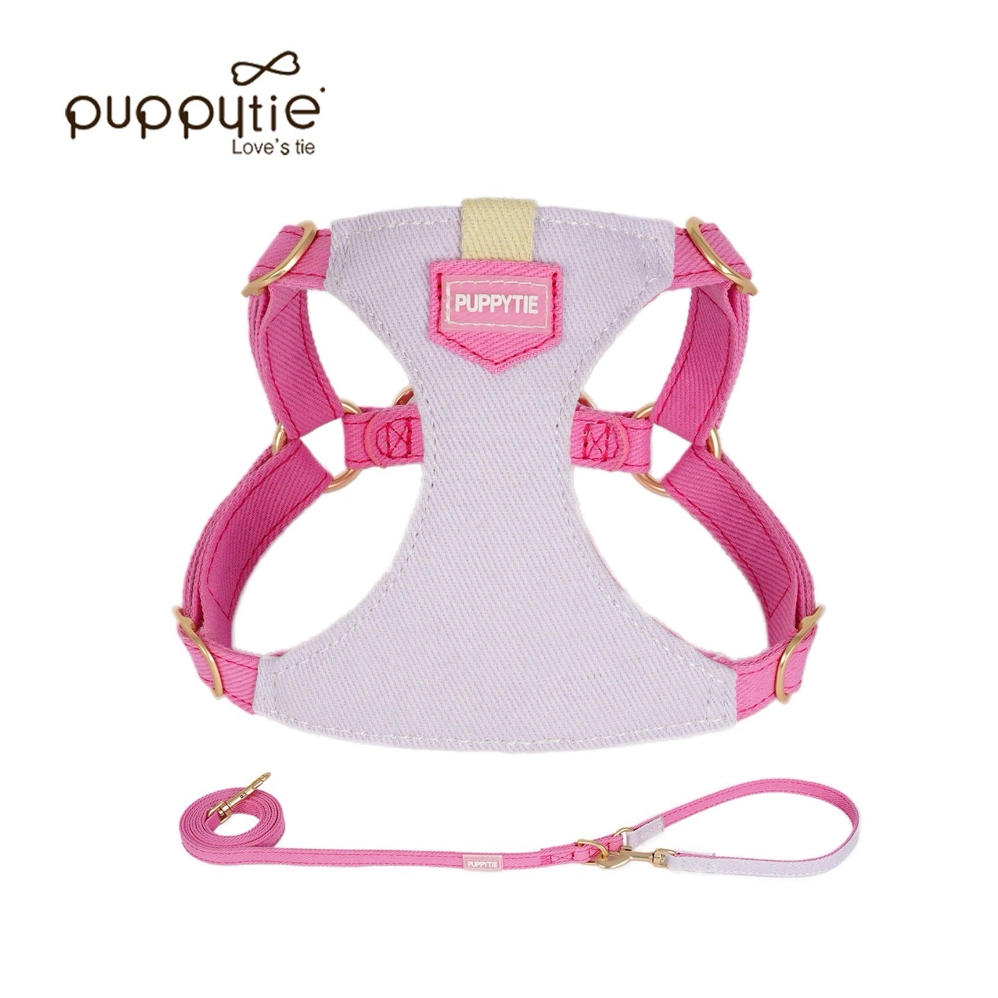 Puppytie マカロンキャンディシリーズ ペット用リード&ハーネスセット – 小型犬・猫用の可愛いデニム風ベスト型胸当て、散歩に最適| Macaron Candy Series Pet Leash & Harness Set – Cute Denim Vest-Style Chest Harness for Small Dogs and Cats, Perfect for Daily Walks
