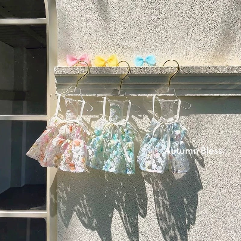 Autumn Bless フローラルレースキャミワンピース(リボン付き) | Floral Lace Picnic Camisole Dress with Ribbon