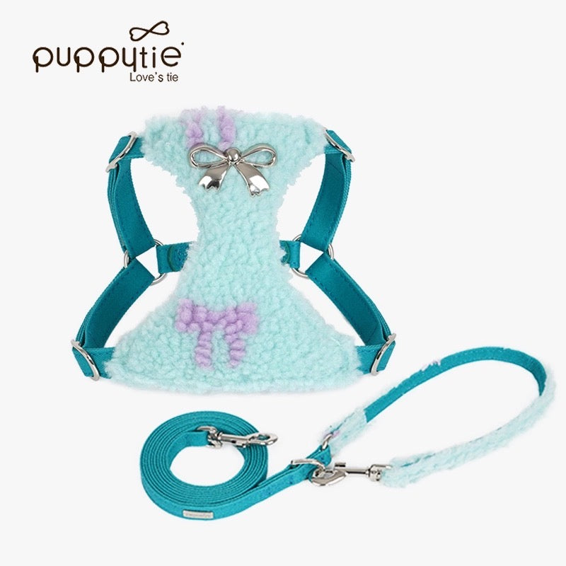 Puppytie 犬用ペットハーネス 冬用裏起毛ベスト型ハーネスリード|Winter Fleece Dog & Cat Harness with Leash – Soft Plush Vest-Style No-Pull Harness for Small Pets