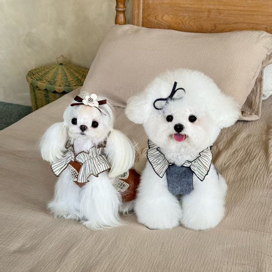 Autumn Bless 刺繍レース&デニムフリルスリーブワンピース(リボンヘアクリップ付き・初秋コレクション) | Embroidered Lace & Denim Flutter Sleeve Dress with Ribbon Hair Clip – Early Autumn Collection