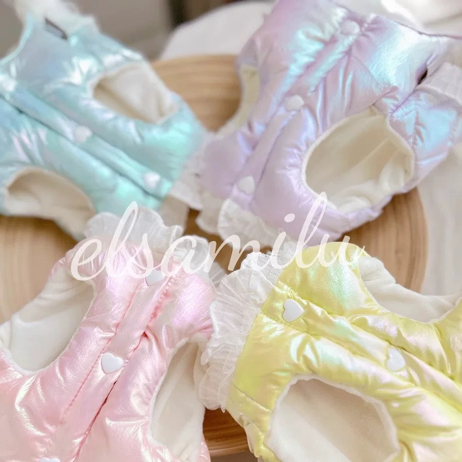 Elsamilu Pearl Bow Quilted Winter Down Dress – Lavender