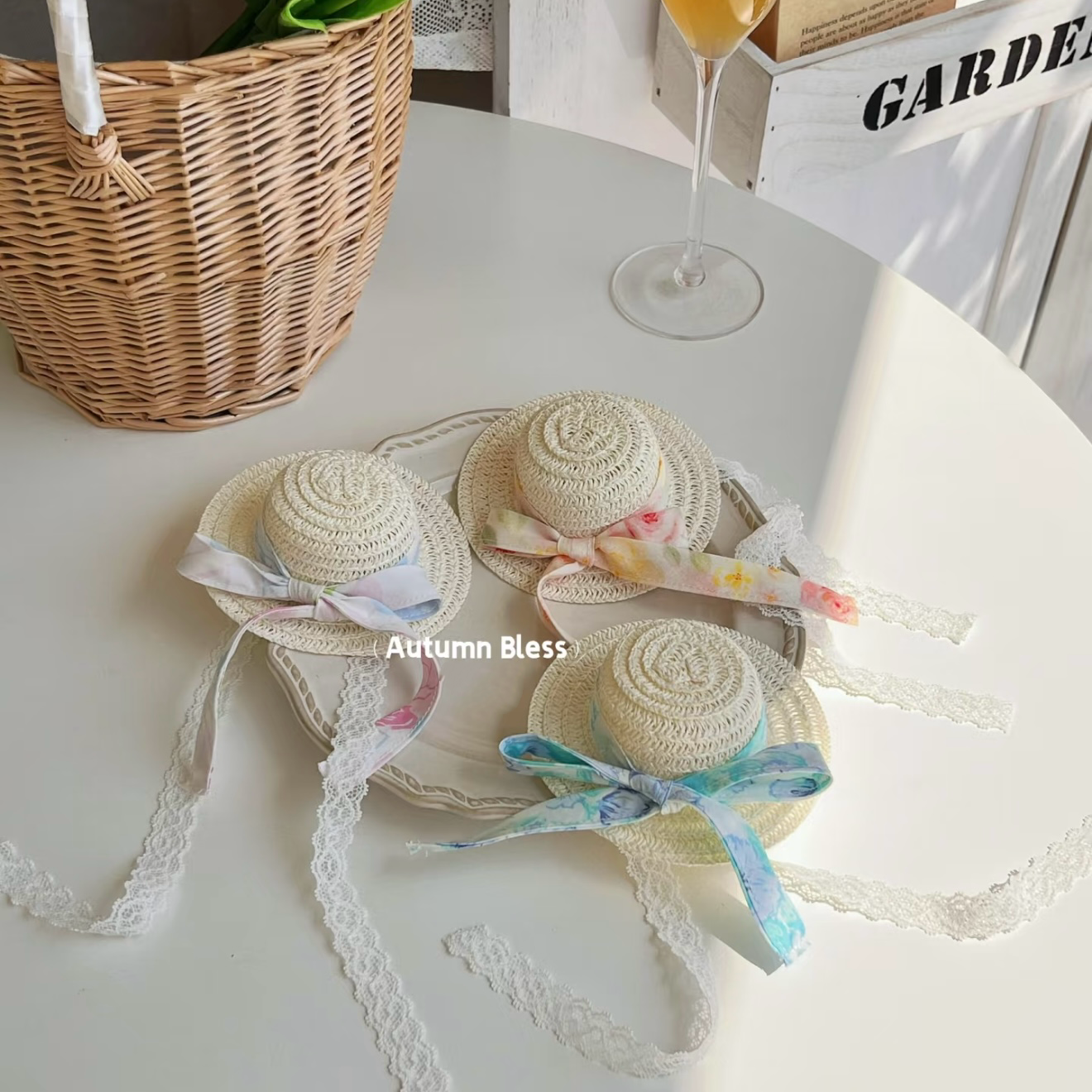 Autumn Bless Lace Ribbon Straw Hat - Spring Floral Edition | Lace Ribbon Straw Hat