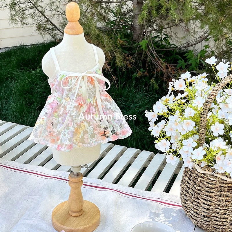 Autumn Bless フローラルレースキャミワンピース(リボン付き) | Floral Lace Picnic Camisole Dress with Ribbon