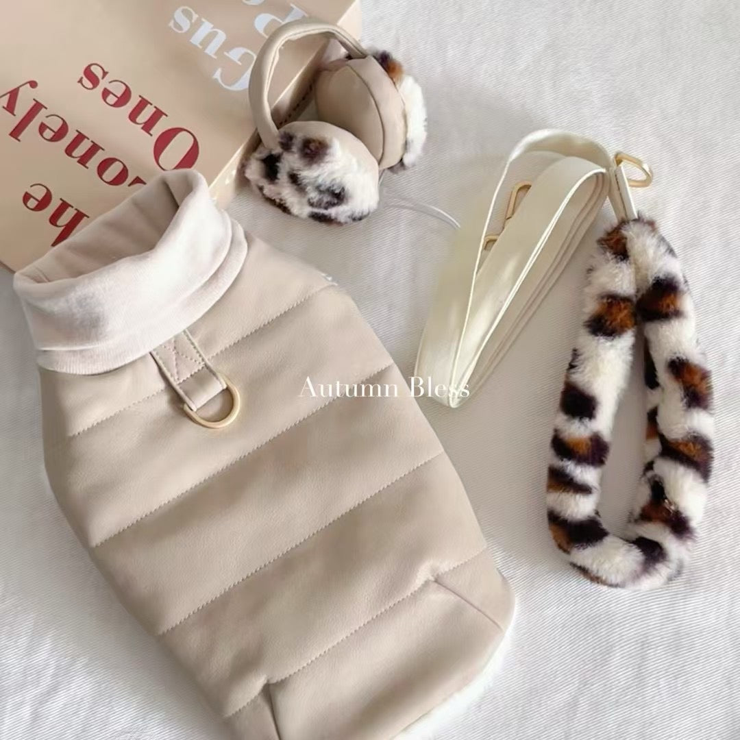 Autumn Bless Leopard Print Plush Handle Leash