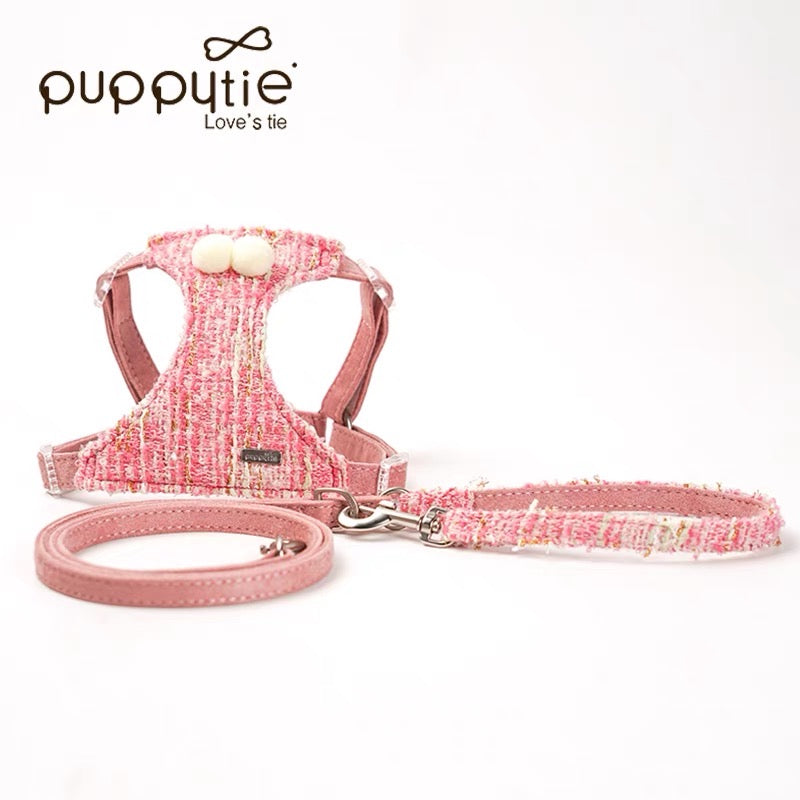 Puppytie 犬用リード 小型犬外出用ハーネス 秋冬限定 | Tweed Dog & Cat Harness – Adjustable No-Pull Vest for Small Pets, Autumn/Winter Collection