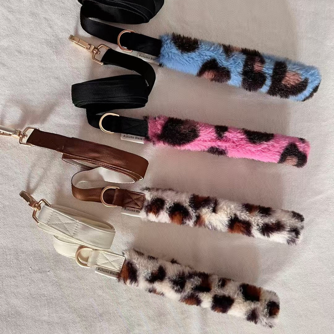 Autumn Bless Leopard Print Plush Handle Leash