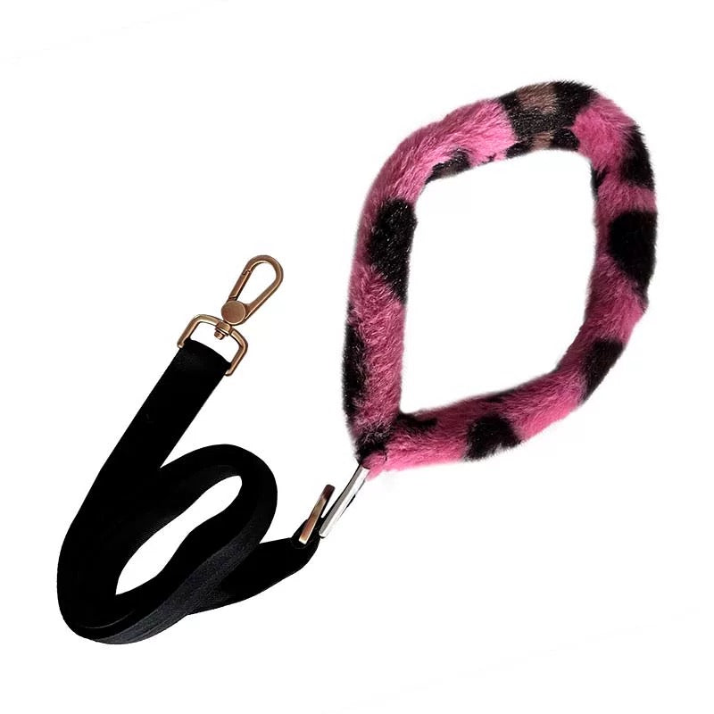 Autumn Bless Leopard Print Plush Handle Leash