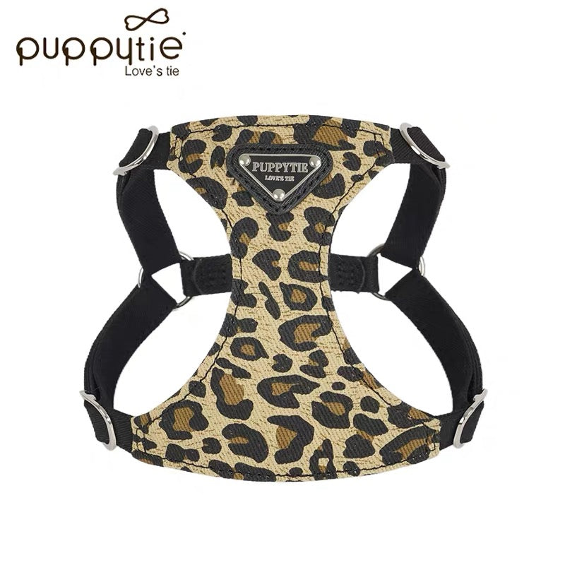 Puppytie レオパードプリントドッグ&キャットハーネス&リードセット – 丈夫なキャンバスペットベスト| Leopard Print Dog & Cat Harness and Leash Set – Durable Canvas Pet Vest