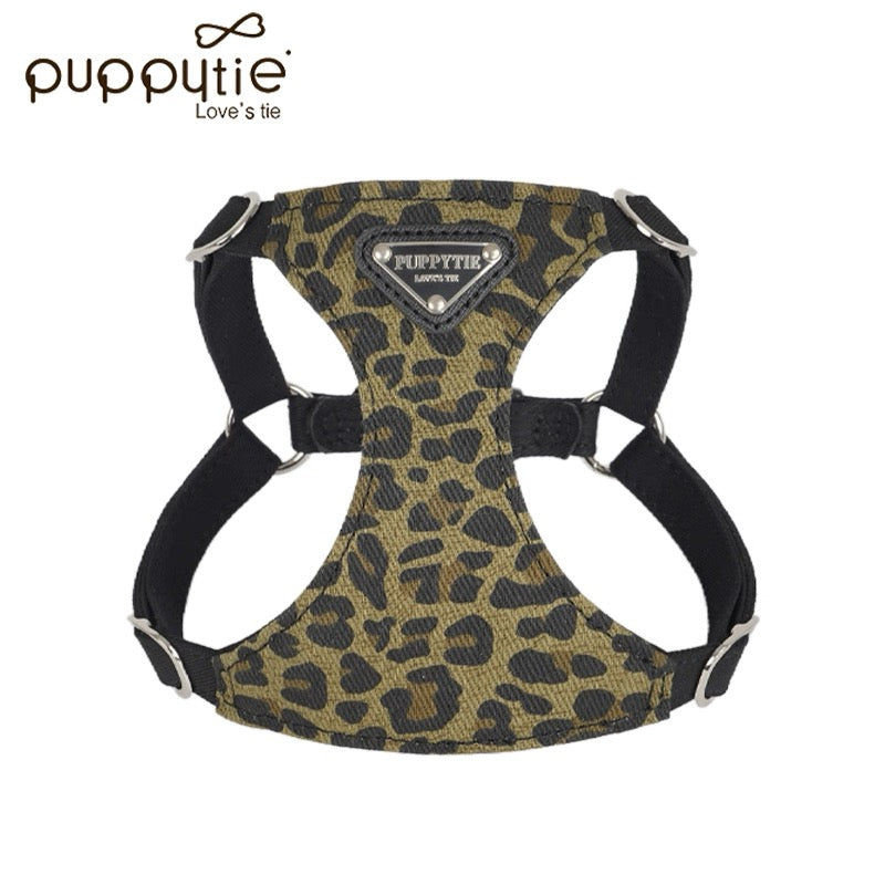 Puppytie レオパードプリントドッグ&キャットハーネス&リードセット – 丈夫なキャンバスペットベスト| Leopard Print Dog & Cat Harness and Leash Set – Durable Canvas Pet Vest