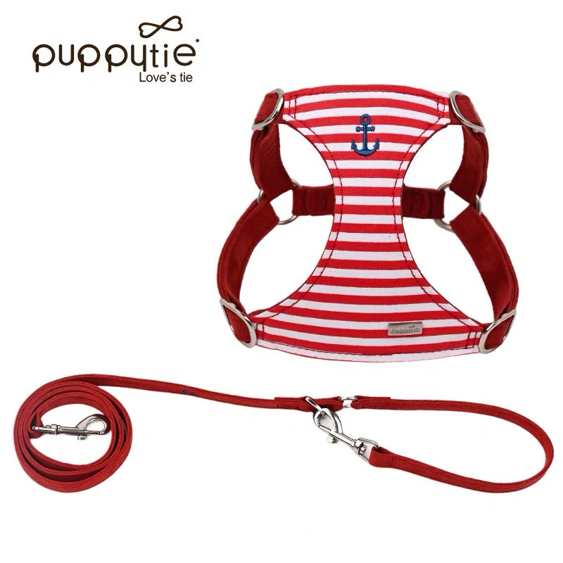 Puppytie マリンストライプドッグ&キャットハーネス – アンカー刺繍入り軽量サマーペットベスト|Nautical Striped Dog & Cat Harness – Lightweight Summer Pet Vest with Anchor Embroidery