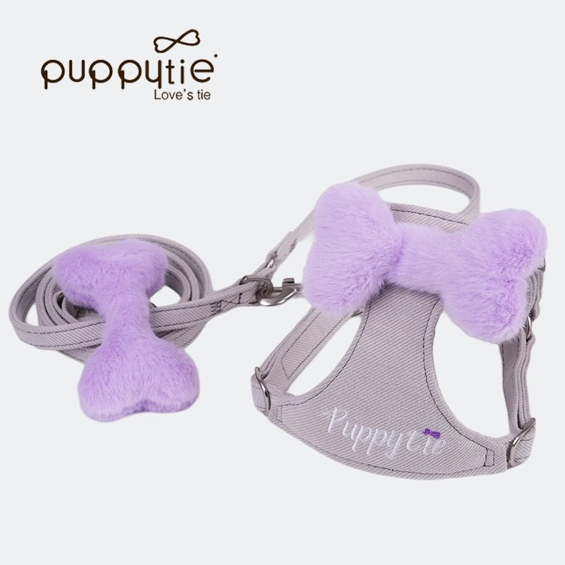 Puppytie プラッシュボーンドッグ&キャットハーネス – ソフトツイル生地使用、刺繍ロゴ入り|Plush Bone Dog & Cat Harness – Soft Twill Fabric, Embroidered Logo