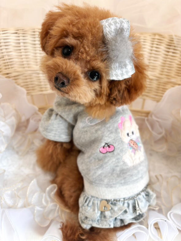 작은 개를위한 타니 위나 행복한 자수면 양털 스웨트 셔츠