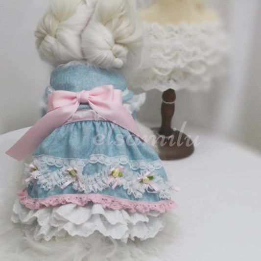 Elsamilu Romantic Blue Lace Bow Dress