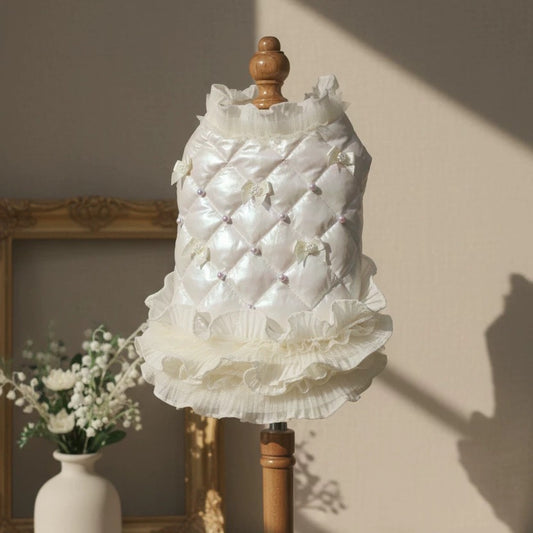 Elsamilu Pearl Bow Quilted Winter Dress