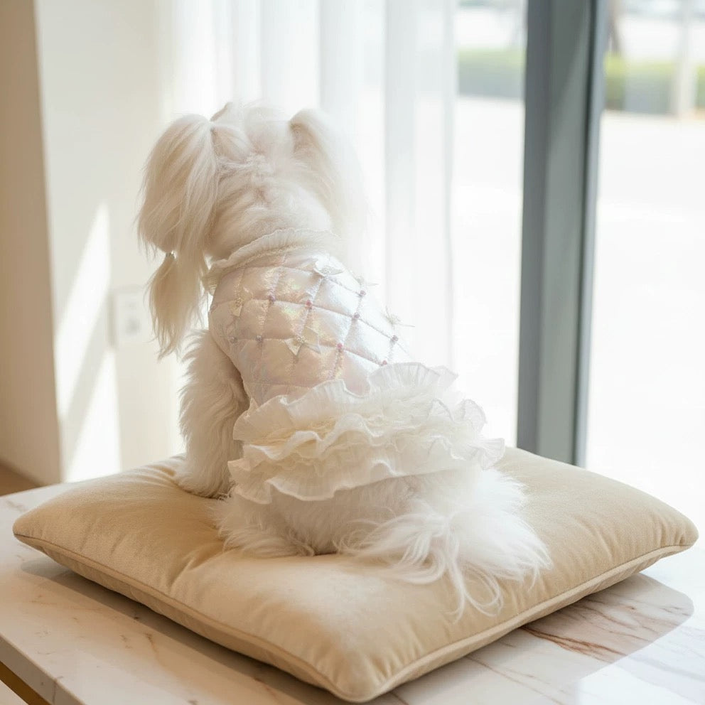 Elsamilu Pearl Bow Quilted Winter Dress