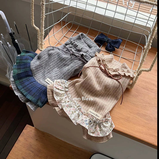 Autumn Bless スウィートニットリボンドレス – チェック/小花柄 | Sweet Knit Ribbon Dress – Plaid / Floral