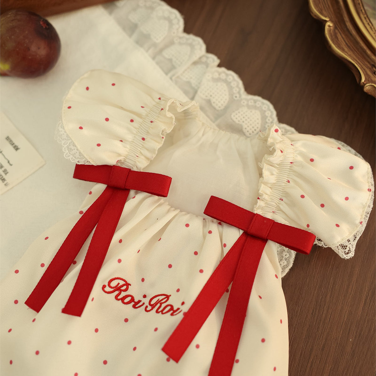 RoiRoi Red Polka-Dot Ribbon Doll Pet Dress