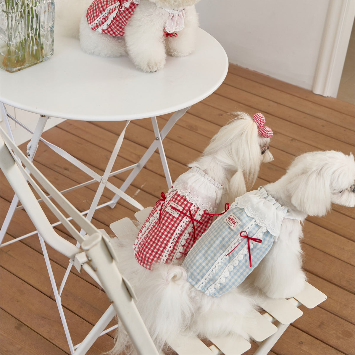 RoiRoi Red Gingham Lace Story Pet Dress