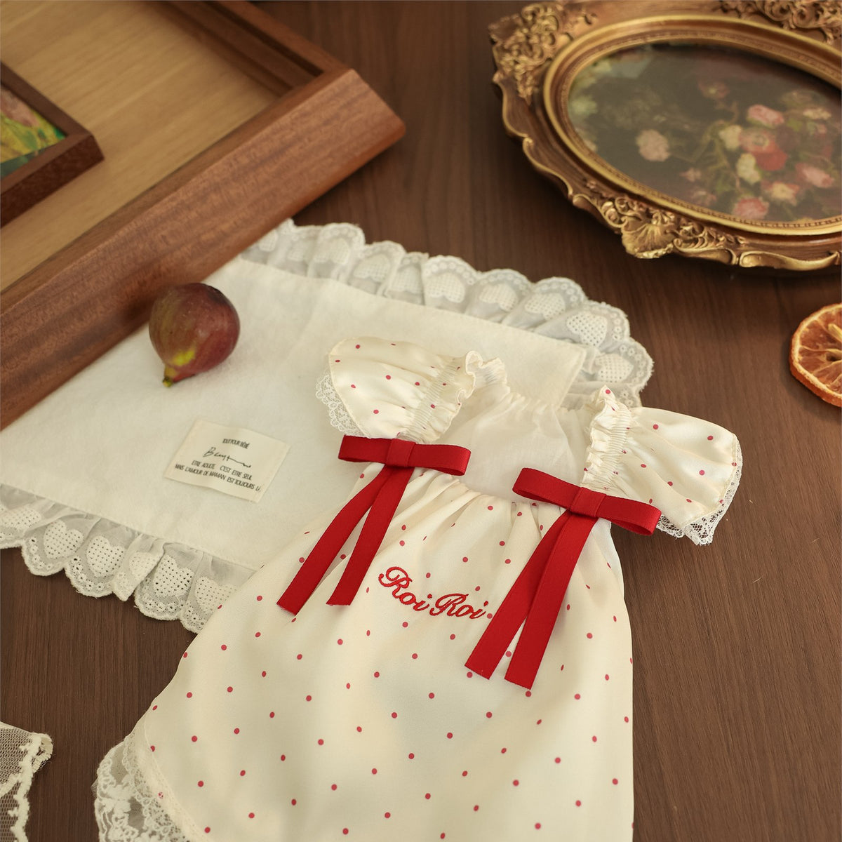 RoiRoi Red Polka-Dot Ribbon Doll Pet Dress