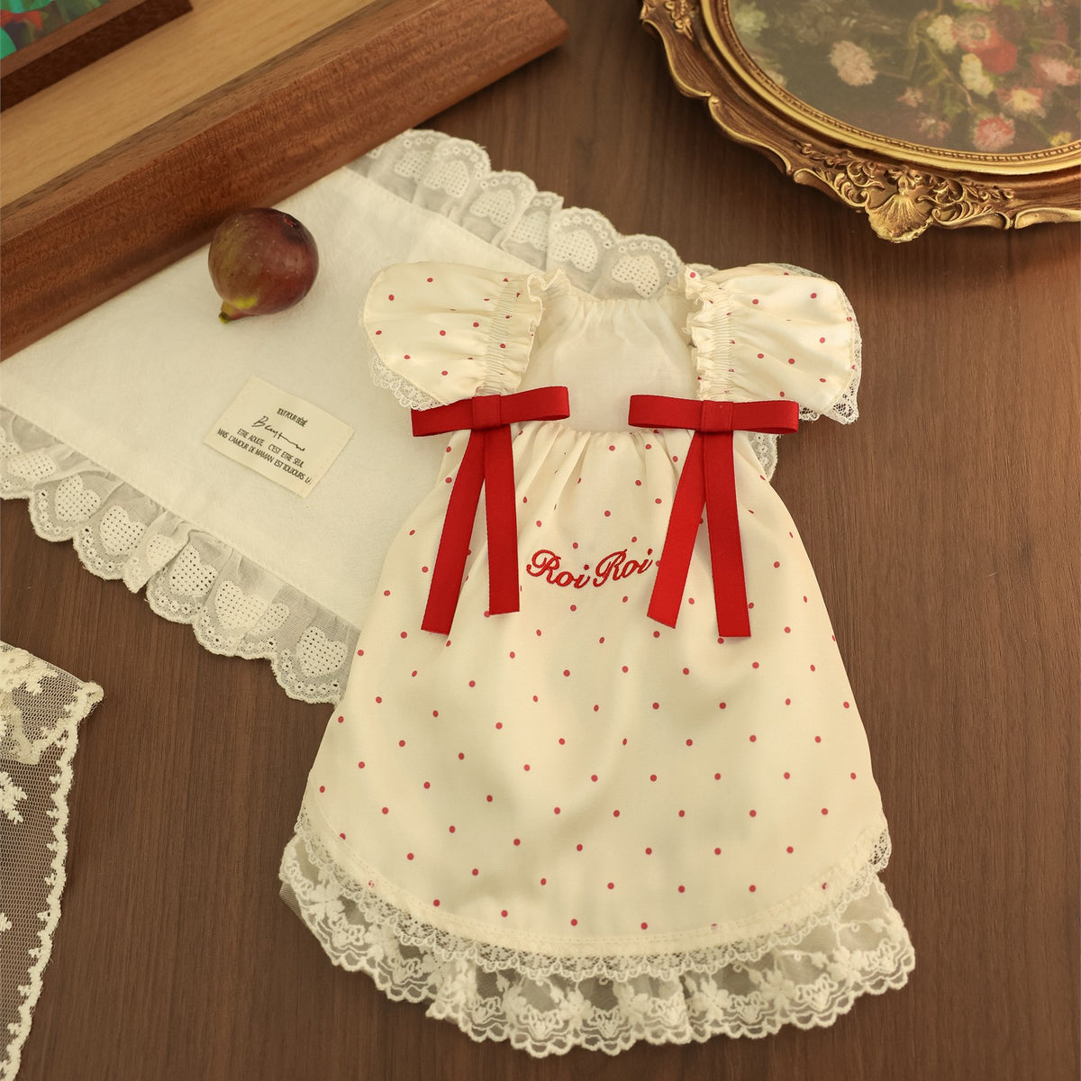 RoiRoi Red Polka-Dot Ribbon Doll Pet Dress