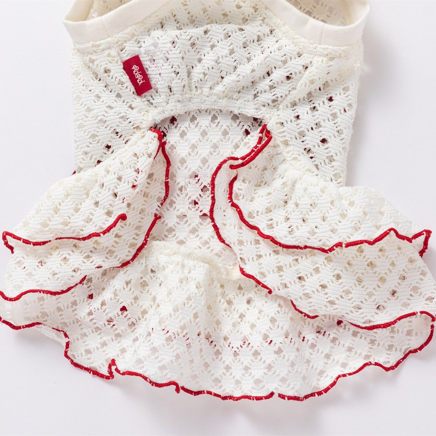 RoiRoi Crimson Ribbon Lace-Ruffle Pet Dress