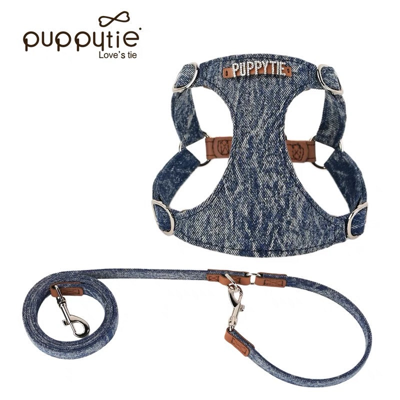Puppytie Dog Harness Leash 세트-Teddy 및 Corgi와 같은 작은 개를위한 조끼 스타일 조절 가능한 가죽
