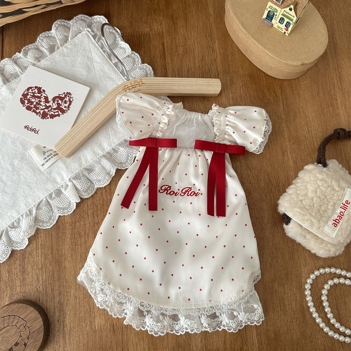 RoiRoi Red Polka-Dot Ribbon Doll Pet Dress