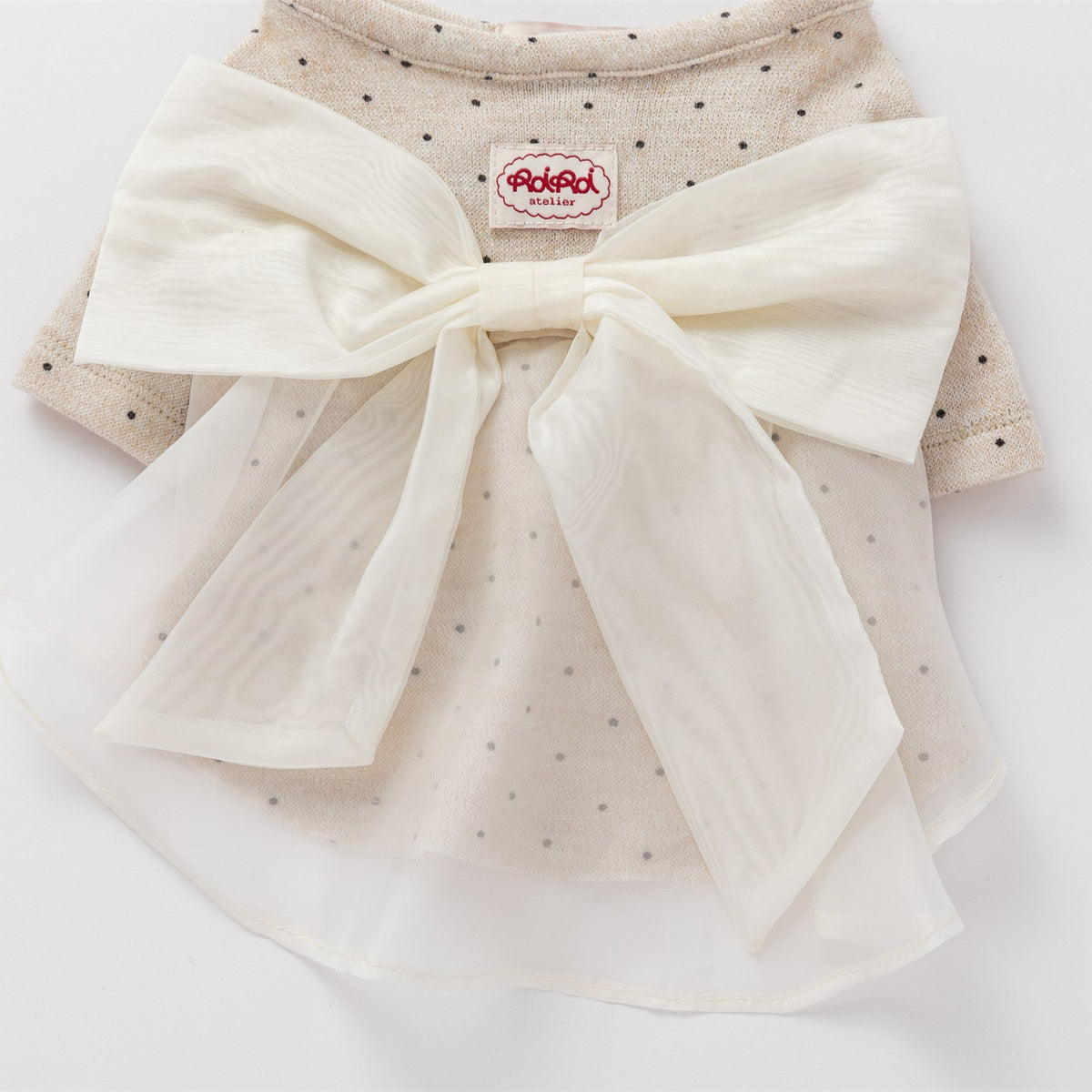 RoiRoi Cream Polka-Dot Back-Bow Pet Top