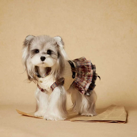 Tawney Bear Knit & Plaid One-Piece Dress for Small Dogs