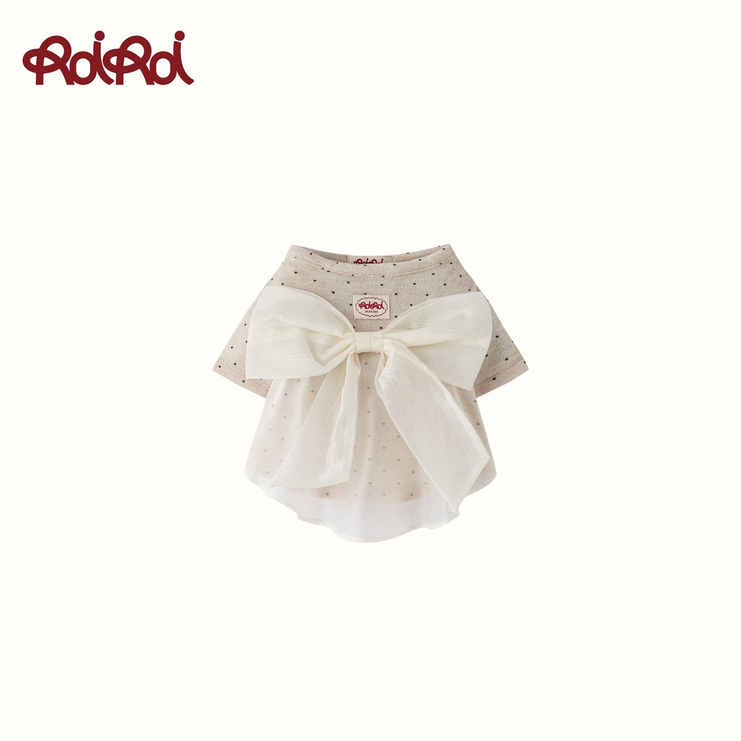 RoiRoi Cream Polka-Dot Back-Bow Pet Top