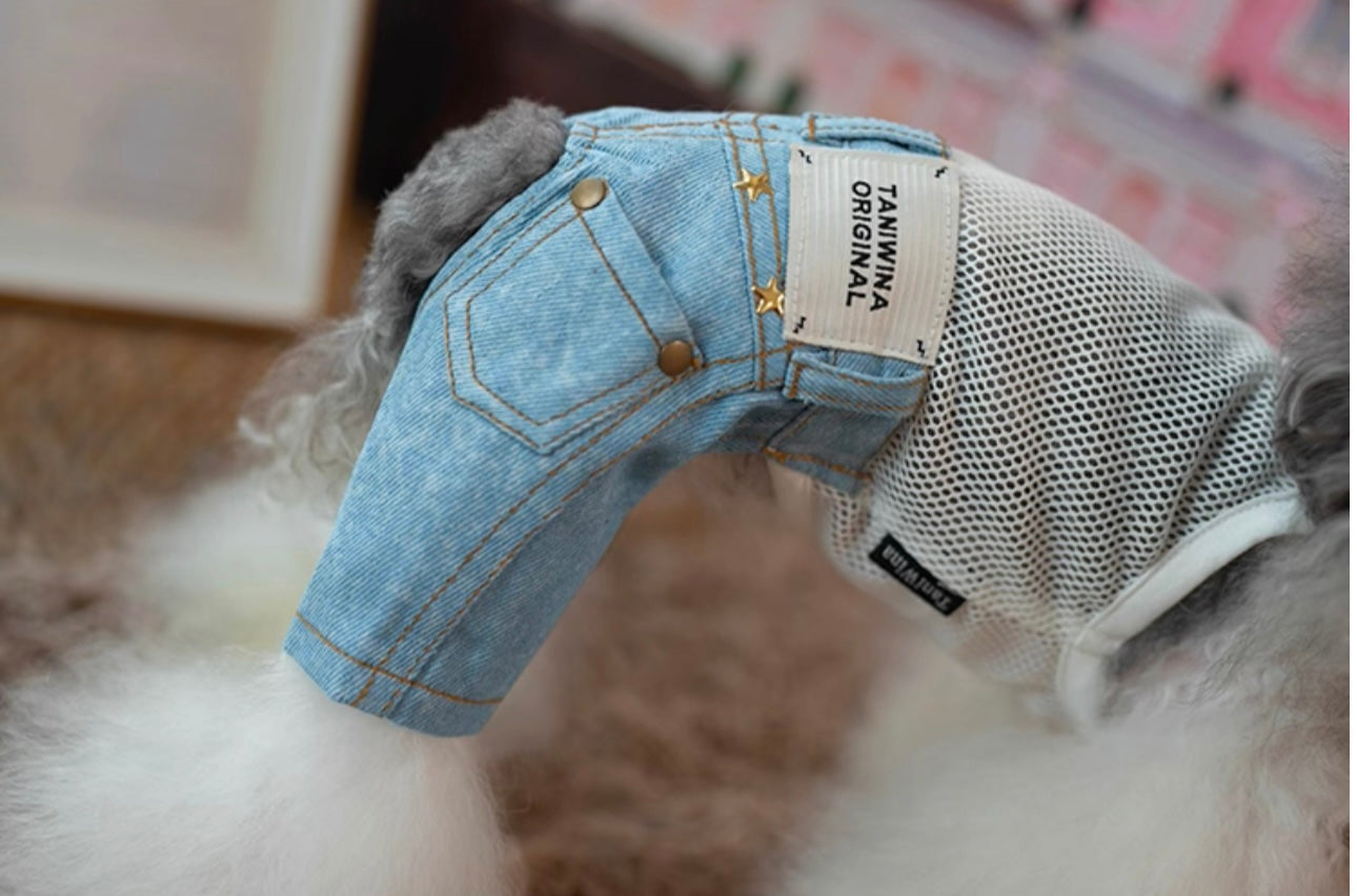 작은 개를위한 Taniwina Pet Denim 전체 점프 수트